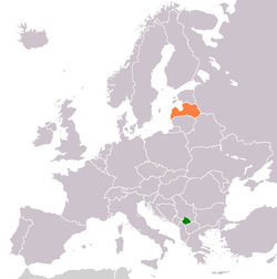 Map indicating locations of Kosovo and Latvia