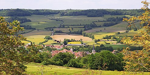 Villy-en-Auxois, chemin de Clos-Judas et montagne de Vitteaux vus depuis la montagne de Donmartin.