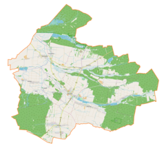 Mapa konturowa gminy Cieszanów, blisko centrum na dole znajduje się punkt z opisem „Cieszanów”