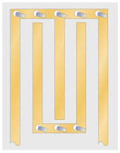 A stripline circuit consisting of a number of long parallel vertical lines. There are two horizontal lines with numerous short-circuit straps fed through holes to the board's ground plane. The vertical lines are alternately connected to the top and bottom horizontal lines. The free end of the first and last horizontal lines form the input and output respectively.