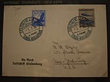 Brief an Bord der Hindenburg geschrieben. Stempel: DEUTSCHE LUFTPOST EUROPA - NORDAMERIKA / LUFTSCHIFF HINDENBURG / 1.7.1936 / 4. FAHRT