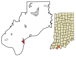 Location of Rockport in Spencer County, Indiana.