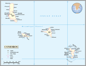 Mapa de las islas Comoras.