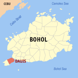 Mapa de Bohol con Dauis resaltado