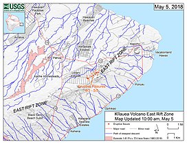 Map of the locations of eruptive fissures (May 5, 2018)