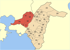 Municípios de Atenas, com Atenas Ocidental em destaque.