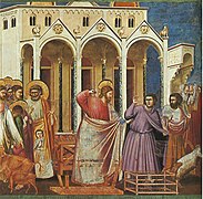 Jesús expulsando a los mercaderes del Templo, por Giotto.