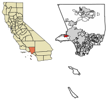 Location of Calabasas in Los Angeles County, California.