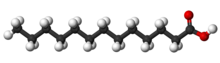 Ball-and-sitck model of tridecylic acid