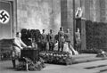 Luftwaffe Commander-in-Chief Hermann Göring giving a speech at the military funeral of Night fighter ace Lieutenant Colonel Helmut Lent, winner of the Oak Leaves with Swords and Diamonds to the Knight's Cross of the Iron Cross, October 1944.