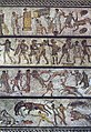 Image 77The Zliten mosaic, from a dining room in present-day Libya, depicts a series of arena scenes: from top, musicians; gladiators; beast fighters; and convicts condemned to the beasts (from Roman Empire)