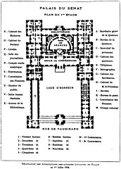 Plan du premier étage du palais devenu siège du Sénat, en 1904