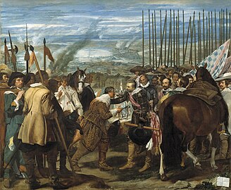 The Surrender of Breda (The Spears) label QS:Les,"La rendición de Breda (Las Lanzas)" label QS:Lpl,"Poddanie Bredy (Lance)" label QS:Len,"The Surrender of Breda (The Spears)" 1635, Madrid, Museo del Prado