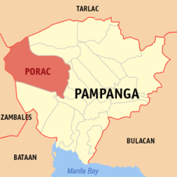 Mapa ng Pampanga na nagpapakita sa lokasyon ng Porac.