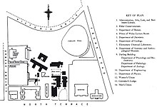 This map shows the university and the locations of its neighbouring institutions in 1926.