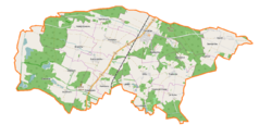 Mapa konturowa gminy Cieszków, blisko centrum na prawo znajduje się punkt z opisem „Trzebicko”