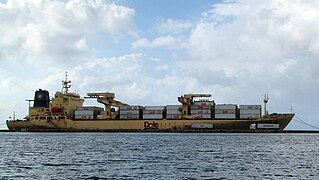 A ship picking up Guatemalan bananas for export.