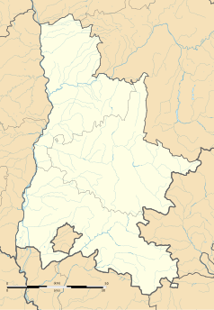 Mapa konturowa Drôme, blisko centrum po prawej na dole znajduje się punkt z opisem „La Motte-Chalancon”