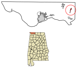 Location of Anderson in Lauderdale County, Alabama.