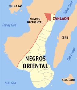 Mapa ng Negros Oriental na nagpapakita ng lokasyon ng Canlaon.