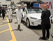 Robert Behnken departing the Neil A. Armstrong Operations and Checkout Building before Demo-2 launch.