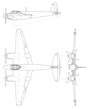 Třípohledový nákres ( Mosquito Mk.19)