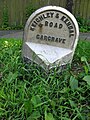 Milepost on the Keighley and Kendal Turnpike at Gargrave: Settle 10 3/4, Kendal 40, Skipton 4 ¾ and Keighley 14 miles.