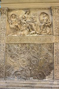 Roman foliage volutes in an arabesque on the Ara Pacis, Rome, unknown architect and sculptors, 13-9 BC[9]