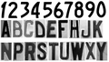 please note characters D and F tilt \, characters C, E, P, R, and the lower leg of J tilt /, B is a distinctive style, both legs of the H tilt inward at the top, and characters A, K, N, S, T, U, W, X and Y don't tilt, not certain if other letters were used