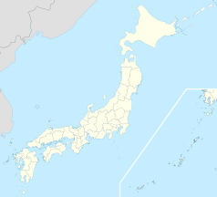 Mapa konturowa Japonii, na dole nieco na lewo znajduje się punkt z opisem „Higashiōsaka”