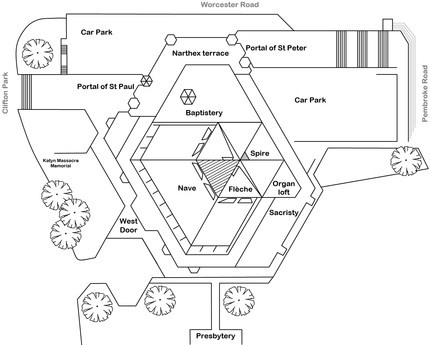 Architectural plan of the exterior of Clifton Cathedral