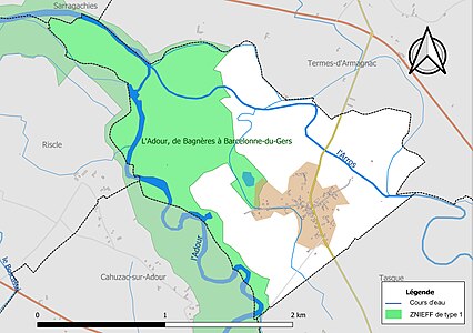 Carte de la ZNIEFF de type 1 sur la commune.