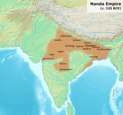 नंद साम्राज्य अपने शिखर विस्तार पर, ल. 325 ई.पू.