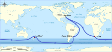 Mappemonde illustrant le parcours d'Around Alone 1998-1999