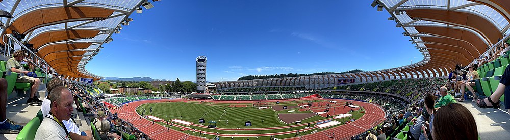 Panoraamvaade 2021. aasta juunis ümberehitatud Hayward Fieldile