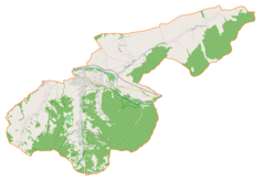 Mapa konturowa gminy Świnna, po lewej nieco na dole znajduje się punkt z opisem „Trzebinia”