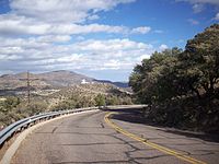 Spur 78 descending Mt. Locke at McDonald Observatory. Spur 77 ascends Mt. Fowlkes in the distance.