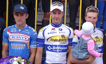 Podium de l'édition 2014 du Grand Prix de la ville de Zottegem : Tim De Troyer (2e), Edward Theuns (1er) et Zico Waeytens (3e).