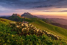 vysokohorská krajina, západ slunce