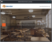 Blender Benchmark showing an example, a classroom render