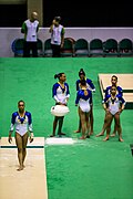 Brazil women's team 2016 Olympics Test Event podium training vault.jpg