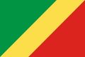 The flag of the Republic of the Congo, a simple diagonal triband.