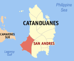 Map of Catanduanes with San Andres highlighted