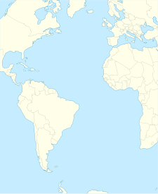 Mapa konturowa Oceanu Atlantyckiego, po lewej nieco u góry znajduje się punkt z opisem „Turks i Caicos”, natomiast po prawej nieco na dole znajduje się punkt z opisem „Wyspa Świętej Heleny”