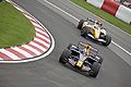 Coulthard chased by Fernando Alonso at the 2008 Canadian GP