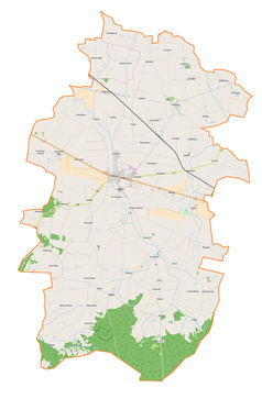 Mapa konturowa gminy Błaszki, u góry po prawej znajduje się punkt z opisem „Gorzałów”