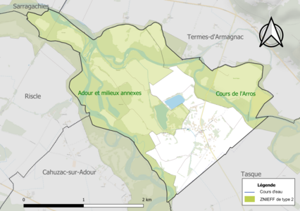 Carte des ZNIEFF de type 2 sur la commune.