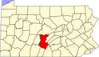 Map of Pensilvanija highlighting Huntingdon County