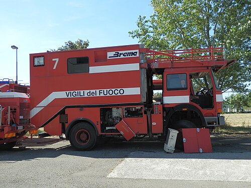 An old UNIMOC IVECO firetruck waiting for dismantling