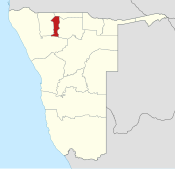 Map of Namibia with the region highlighted